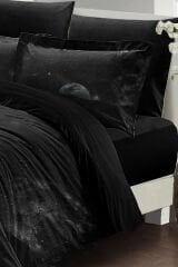 Lastikli Çarşaflı %100 Pamuk Saten Çift Kişilik Nevresim Takımı Dark Moon