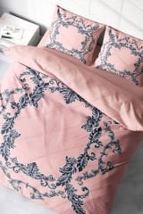Lastikli Çarşaflı %100 Pamuk Saten Çift Kişilik Nevresim Takımı Pink Baraque