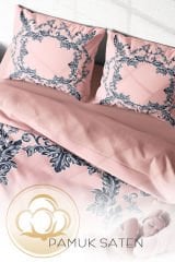 Lastikli Çarşaflı %100 Pamuk Saten Çift Kişilik Nevresim Takımı Pink Baraque