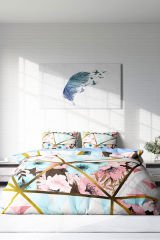 Lastikli Çarşaflı %100 Pamuk Saten Çift Kişilik Nevresim Takımı GoldLine Flowers