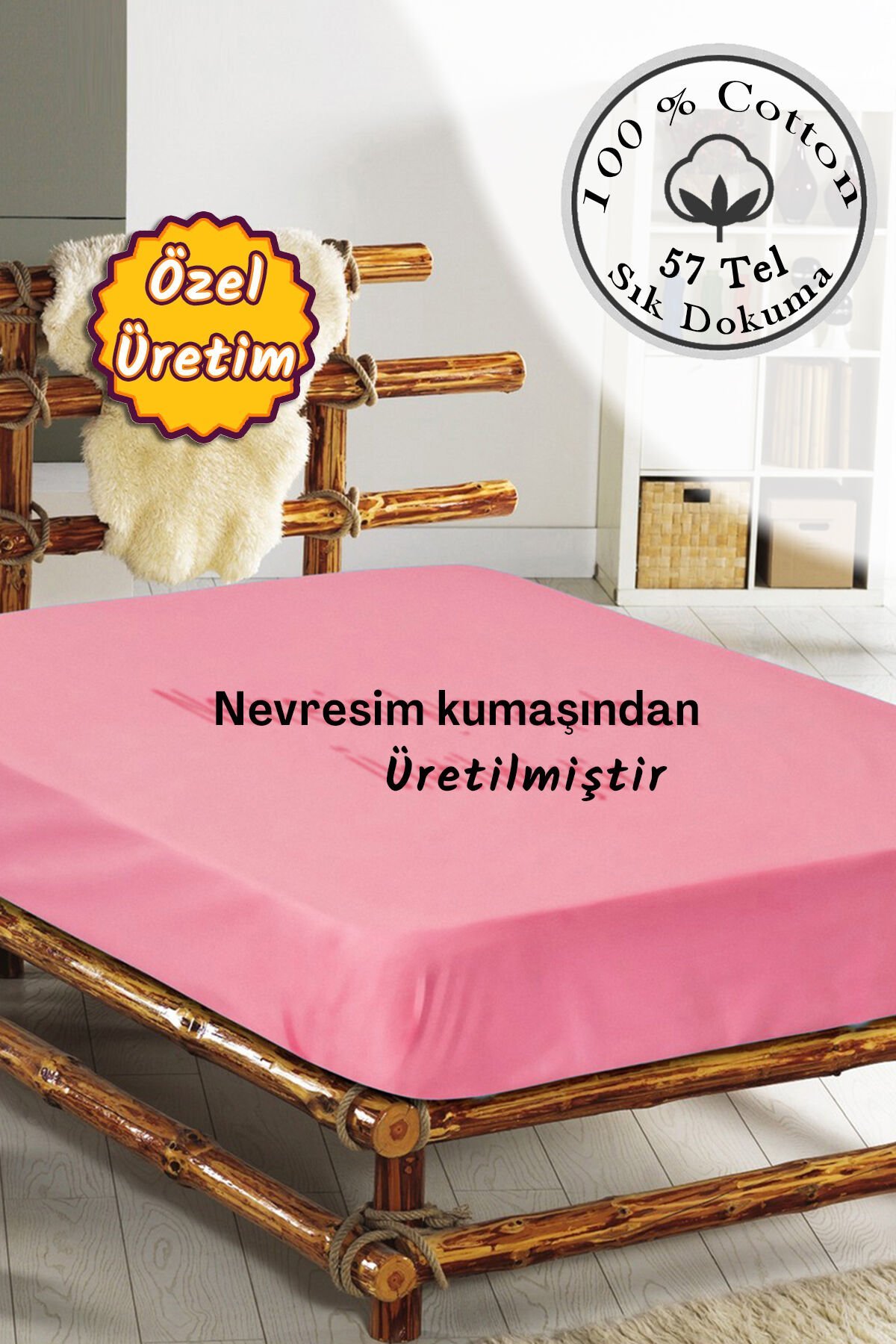Lastikli Çarşaf Tek Kişilik %100 Pamuklu Ranforce Fitted Açık Pudra