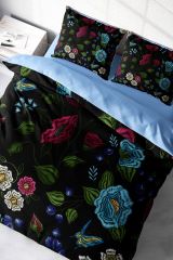 Çift Kişilik Nevresim Seti Sık Dokuma Pamuk Saten 3d Özel Tasarım Flower Black (çarşafsızdır)