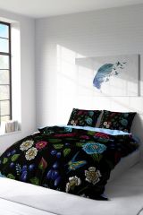 Çift Kişilik Nevresim Seti Sık Dokuma Pamuk Saten 3d Özel Tasarım Flower Black (çarşafsızdır)