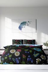 Çift Kişilik Nevresim Seti Sık Dokuma Pamuk Saten 3d Özel Tasarım Flower Black (çarşafsızdır)