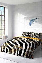 Lastikli Çarşaflı %100 Pamuk Saten Çift Kişilik Nevresim Takımı Zebra Feather