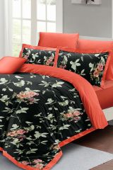 Çift Kişilik Nevresim Seti Sık Dokuma Pamuk Saten 3d Özel Tasarım Black Somon Flower (çarşafsızdır)