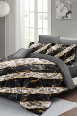 Lastikli Çarşaflı %100 Pamuk Saten Çift Kişilik Nevresim Takımı Zebra Marble