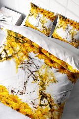 Lastikli Çarşaflı %100 Pamuk Saten Çift Kişilik Nevresim Takımı Yellow Daisy