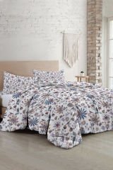 Lastikli Çarşaflı %100 Pamuk Saten Çift Kişilik Nevresim Takımı Elegant Floral Luxury
