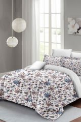Lastikli Çarşaflı %100 Pamuk Saten Çift Kişilik Nevresim Takımı Elegant Floral Luxury