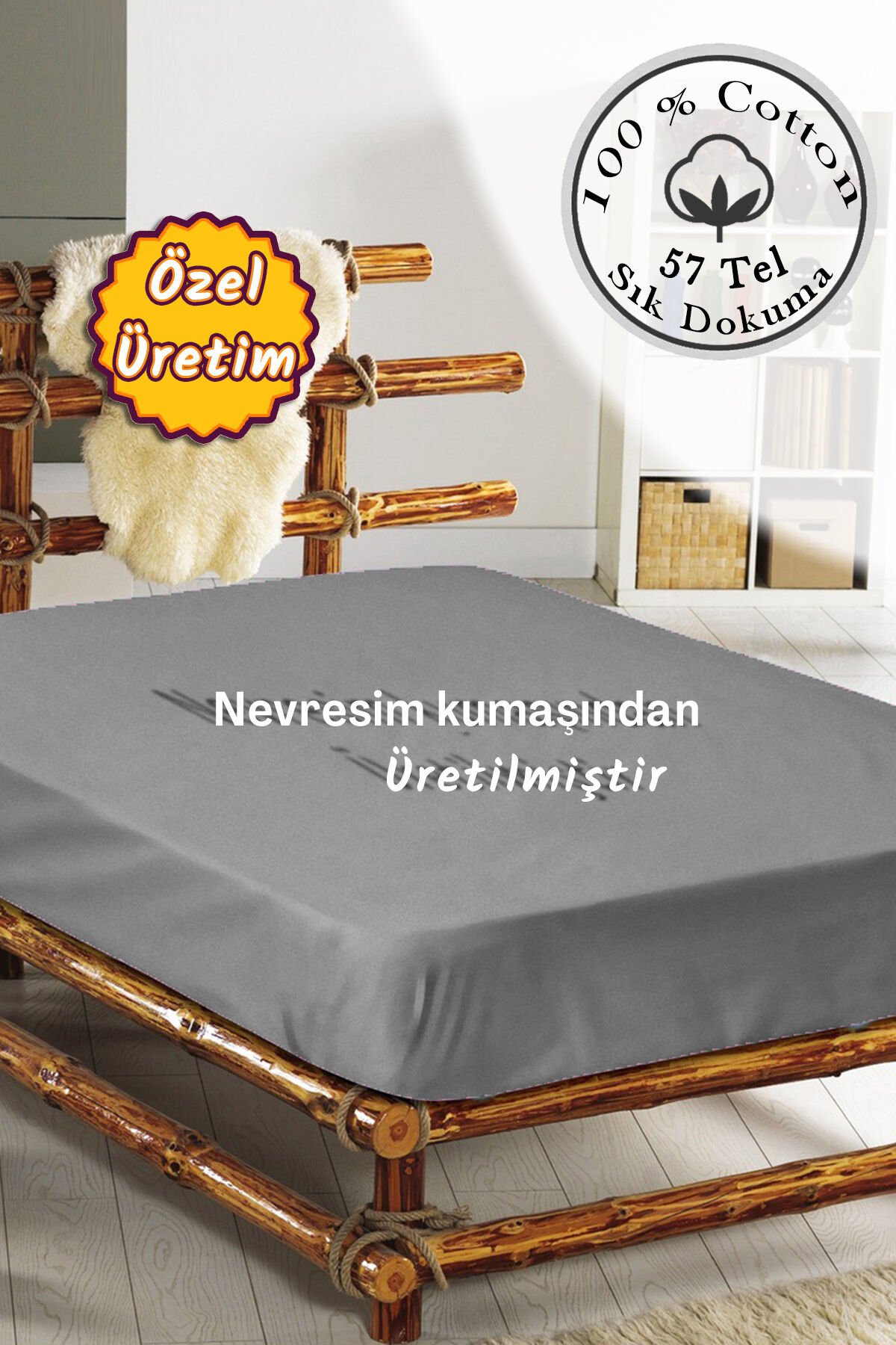 Lastikli Çarşaf Tek Kişilik %100 Pamuklu Ranforce Fitted Gri