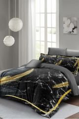 Çift Kişilik Nevresim Seti Sık Dokuma Pamuk Saten 3d Özel Tasarım Dark Marble(çarşafsızdır)