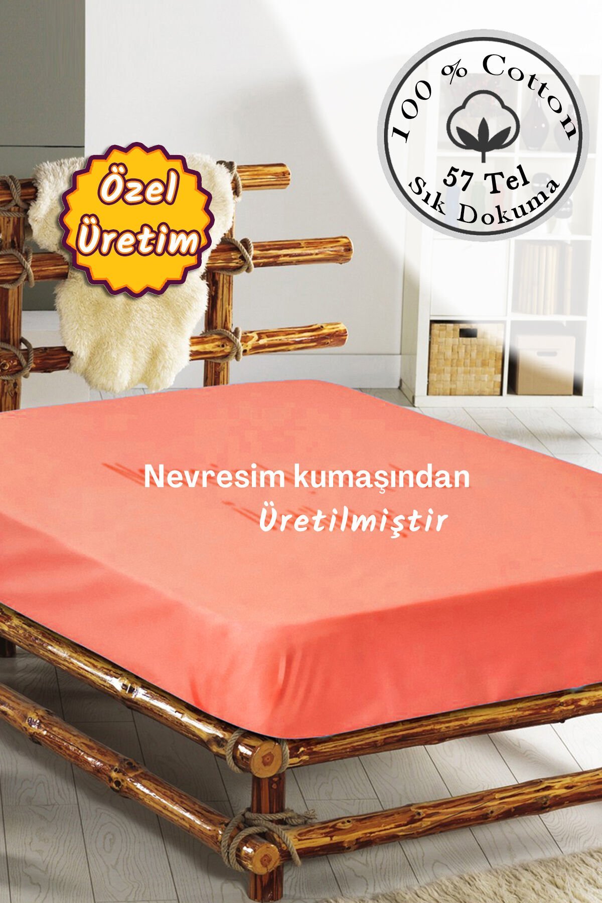 Lastikli Çarşaf Tek Kişilik %100 Pamuklu Ranforce Fitted Somon