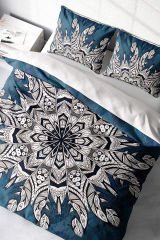 Lastikli Çarşaflı %100 Pamuk Saten Çift Kişilik Nevresim Takımı Ethnic Mandala3