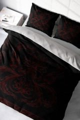 Lastikli Çarşaflı %100 Pamuk Saten Çift Kişilik Nevresim Takımı Black Baroque