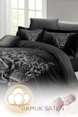 Çift Kişilik Nevresim Seti Sık Dokuma Pamuk Saten 3d Özel Tasarım Black Leopar(çarşafsızdır)