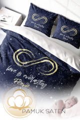 Lastikli Çarşaflı %100 Pamuk Saten Çift Kişilik Nevresim Takımı Love is Everything