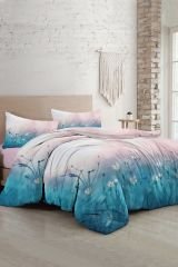 Çift Kişilik Nevresim Seti Sık Dokuma Pamuk Saten 3d Özel Tasarım Soft Blue Luxury Çarşafsızdır