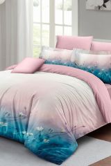 Çift Kişilik Nevresim Seti Sık Dokuma Pamuk Saten 3d Özel Tasarım Soft Blue Luxury Çarşafsızdır