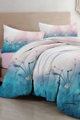 Çift Kişilik Nevresim Seti Sık Dokuma Pamuk Saten 3d Özel Tasarım Soft Blue Luxury Çarşafsızdır