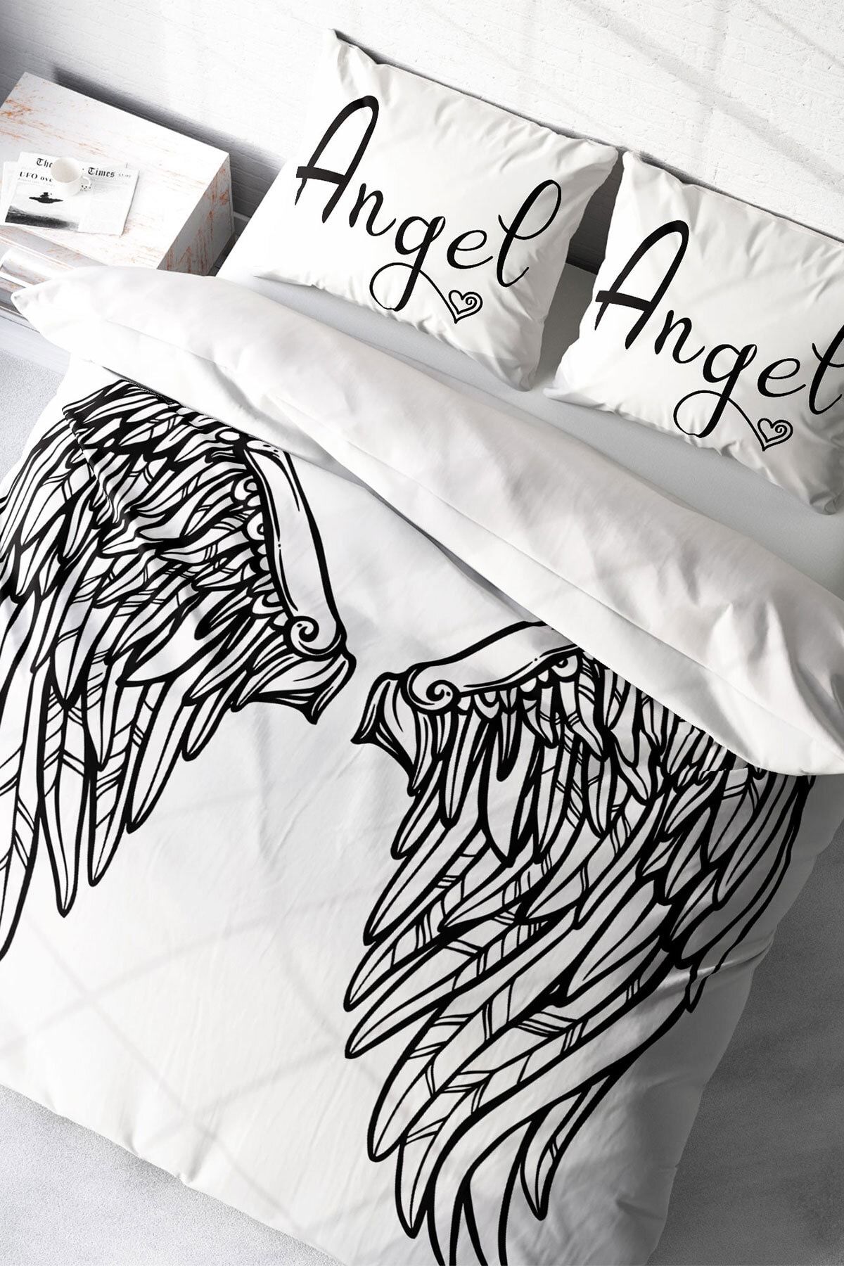 Çift Kişilik Nevresim Seti Sık Dokuma Pamuk Saten 3d Özel Tasarım Angel Wing Modern (çarşafsızdır)