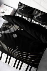 Lastikli Çarşaflı %100 Pamuk Saten Çift Kişilik Nevresim Takımı Piano