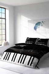 Lastikli Çarşaflı %100 Pamuk Saten Çift Kişilik Nevresim Takımı Piano