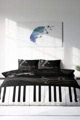 Lastikli Çarşaflı %100 Pamuk Saten Çift Kişilik Nevresim Takımı Piano