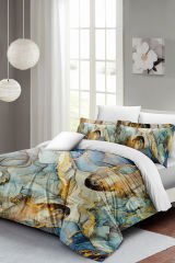 Lastikli Çarşaflı %100 Pamuk Saten Çift Kişilik Nevresim Takımı Marble Shiny