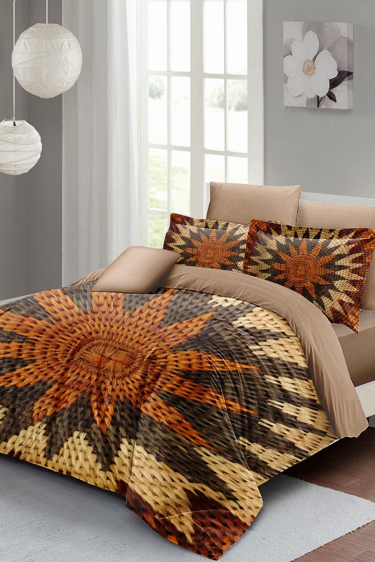 Çift Kişilik Nevresim Seti Sık Dokuma Pamuk Saten 3d Özel Tasarım Wicker Flower (çarşafsızdır)