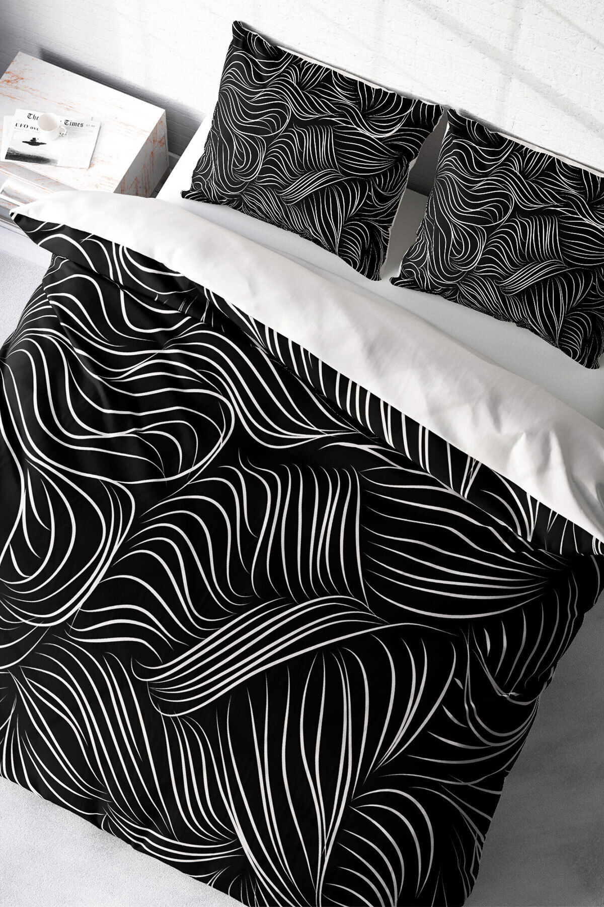 Lastikli Çarşaflı %100 Pamuk Saten Çift Kişilik Nevresim Takımı Zebra Stripes