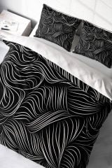 Lastikli Çarşaflı %100 Pamuk Saten Çift Kişilik Nevresim Takımı Zebra Stripes