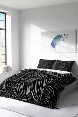 Lastikli Çarşaflı %100 Pamuk Saten Çift Kişilik Nevresim Takımı Zebra Stripes