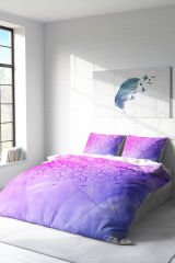 Lastikli Çarşaflı %100 Pamuk Saten Çift Kişilik Nevresim Takımı Violet Damask
