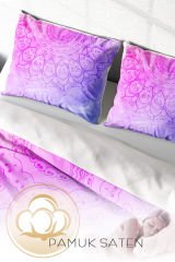 Lastikli Çarşaflı %100 Pamuk Saten Çift Kişilik Nevresim Takımı Violet Damask