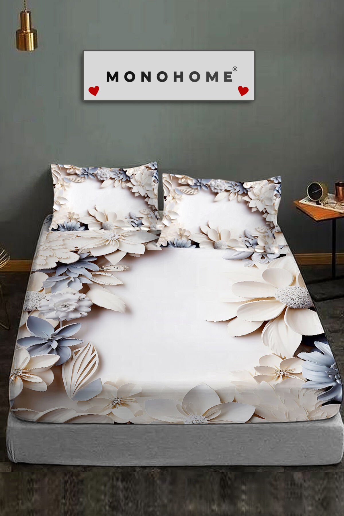 %100 Pamuk Lastikli Çarşaf Özel Tasarım 5D Dijital 60 Tel Orkide