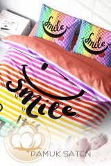 Lastikli Çarşaflı %100 Pamuk Saten Çift Kişilik Nevresim Takımı Friday Smile