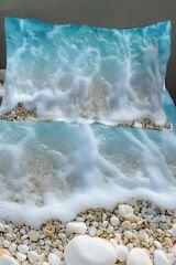 %100 Pamuk Lastikli Çarşaf Özel Tasarım 5D Dijital 60 Tel Sahil