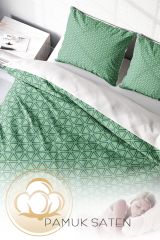Çift Kişilik Nevresim Seti Sık Dokuma Pamuk Saten 3d Özel Tasarım Green Pattern (çarşafsızdır)