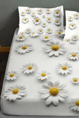 %100 Pamuk Lastikli Çarşaf Özel Tasarım 5D Dijital 60 Tel Papatya