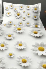 %100 Pamuk Lastikli Çarşaf Özel Tasarım 5D Dijital 60 Tel Papatya