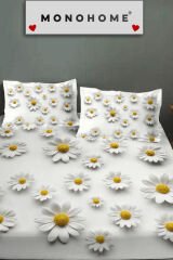 %100 Pamuk Lastikli Çarşaf Özel Tasarım 5D Dijital 60 Tel Papatya