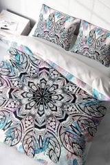 Lastikli Çarşaflı %100 Pamuk Saten Çift Kişilik Nevresim Takımı Ethnic Mandala2