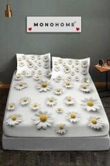 %100 Pamuk Lastikli Çarşaf Özel Tasarım 5D Dijital 60 Tel Papatya