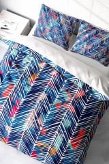 Lastikli Çarşaflı %100 Pamuk Saten Çift Kişilik Nevresim Takımı Blue Pattern