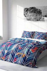 Lastikli Çarşaflı %100 Pamuk Saten Çift Kişilik Nevresim Takımı Blue Pattern