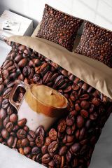 Çift Kişilik Nevresim Seti Sık Dokuma Pamuk Saten 3d Özel Tasarım Night Coffee (çarşafsızdır)