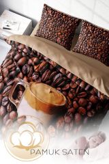 Çift Kişilik Nevresim Seti Sık Dokuma Pamuk Saten 3d Özel Tasarım Night Coffee (çarşafsızdır)