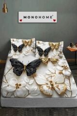 %100 Pamuk Lastikli Çarşaf Özel Tasarım 5d Dijital 60 Tel Kelebek