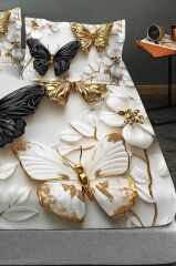 %100 Pamuk Lastikli Çarşaf Özel Tasarım 5d Dijital 60 Tel Kelebek